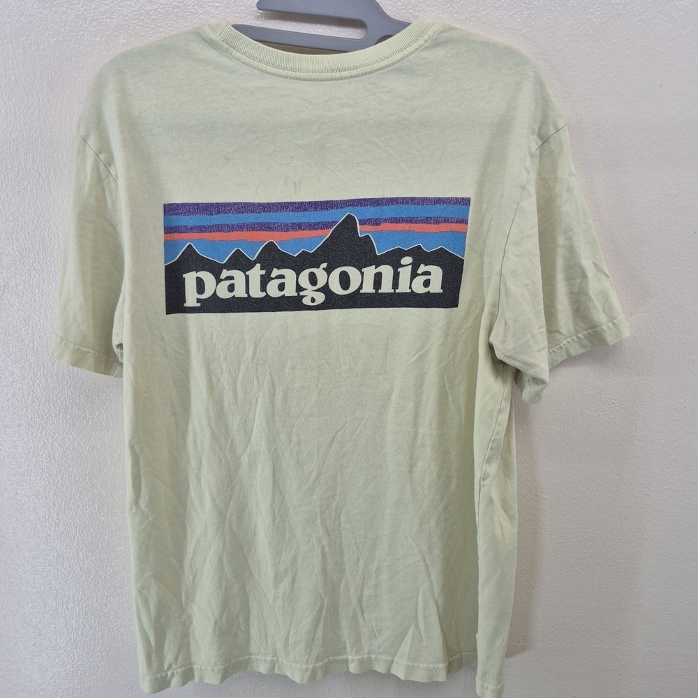 Patagonia T-Shirt Mens Small Yellow Organic Cotton M-6 Logo Two-Sided